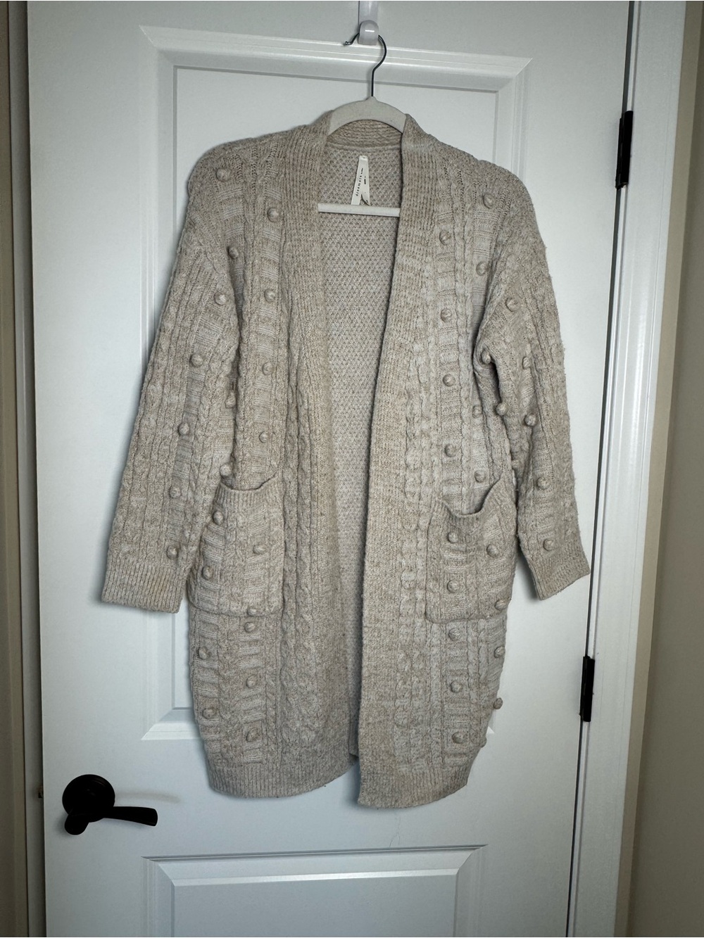Cozy Textured Open-Front Cardigan Sweater - Cream/ Gray